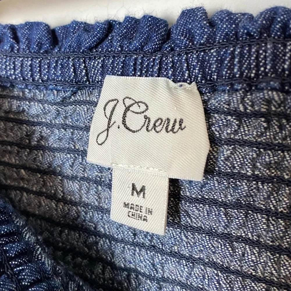 J. Crew Puff Sleeve Smocked Chambray Top